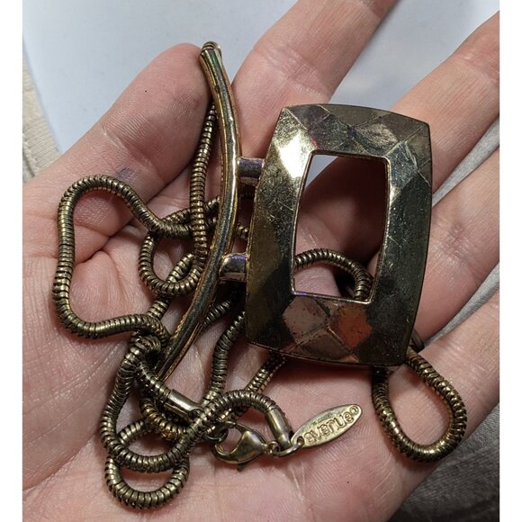 Avenue Geometric Gold Tone Pendant Statement Necklace - Picture 6 of 7